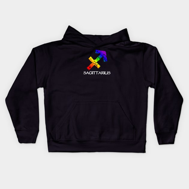 Sagittarius Zodiac Symbol in Rainbow Color Kids Hoodie by Muzehack